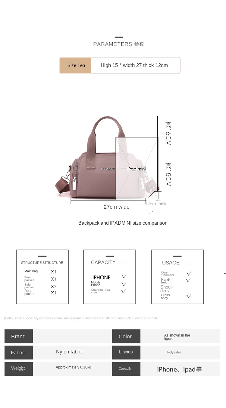 New Elegant Multi Pocket Nylon Messenger Bags Nylon Shoulder Bags Women's Nylon Handbags
