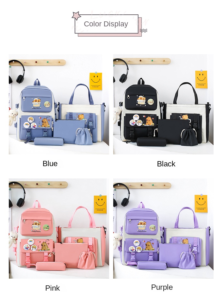 5-in-1 Student Backpack Set for School – Waterproof Bookbag with Lunch Bag, Pencil Case, Crossbody