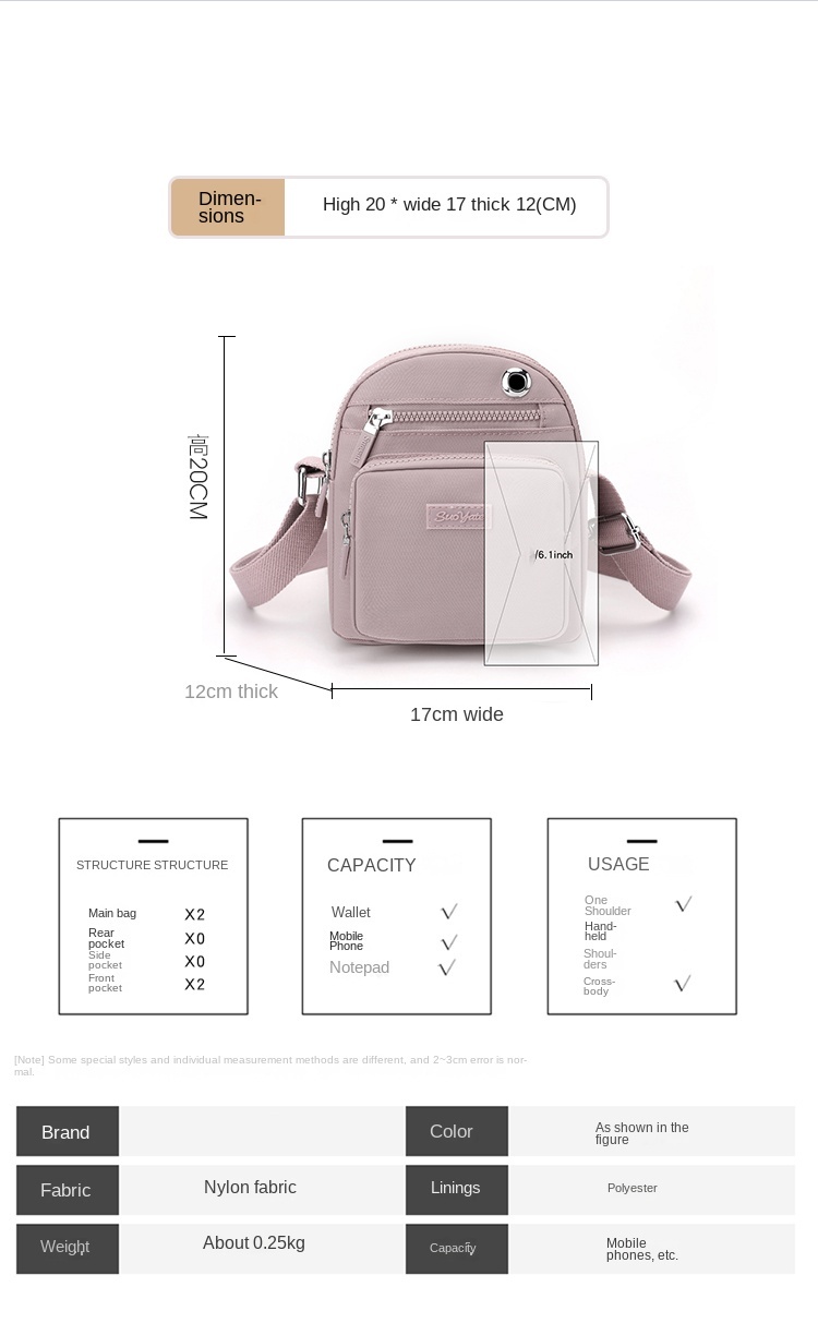 Small Nylon Crossbody Purse – Multi-Pocket