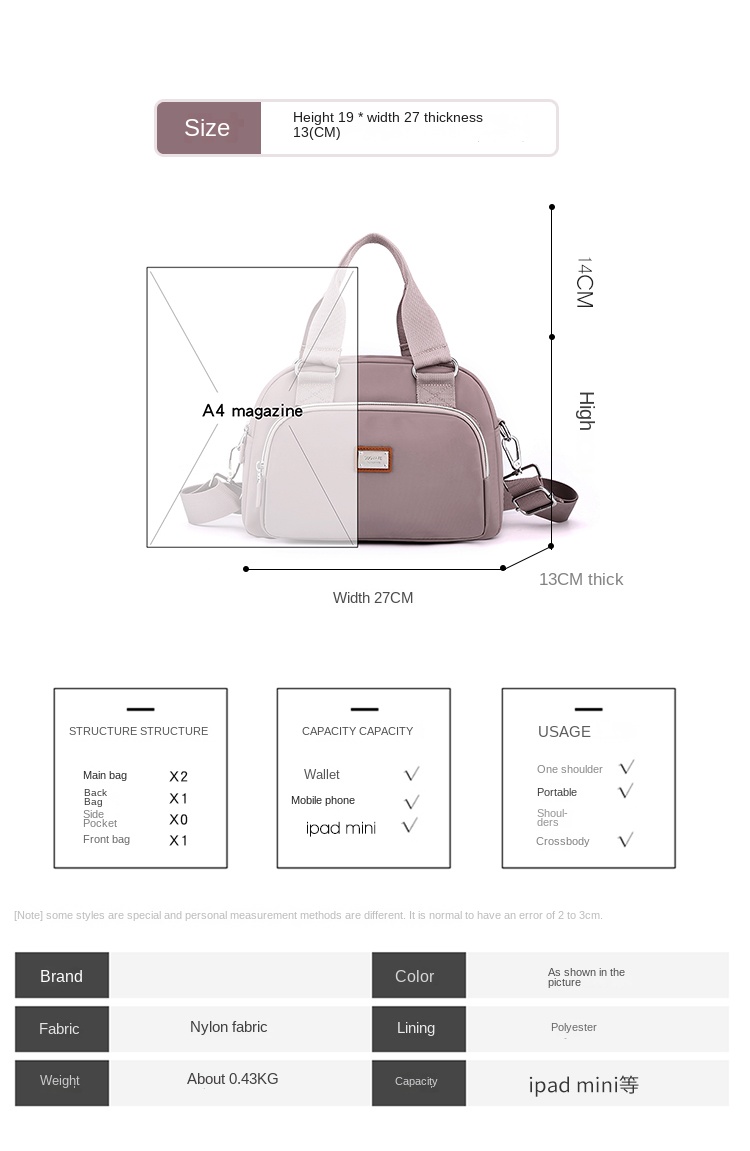 Minimalist Nylon Crossbody Bag for Women – Lightweight
