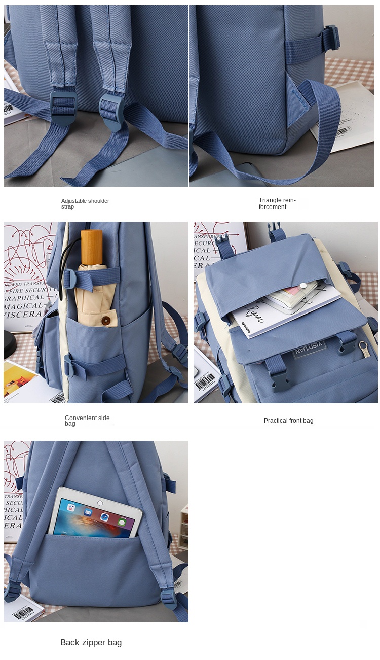 5-Piece Student Backpack Set with Dinosaur Design – Blue School Bags for Boys