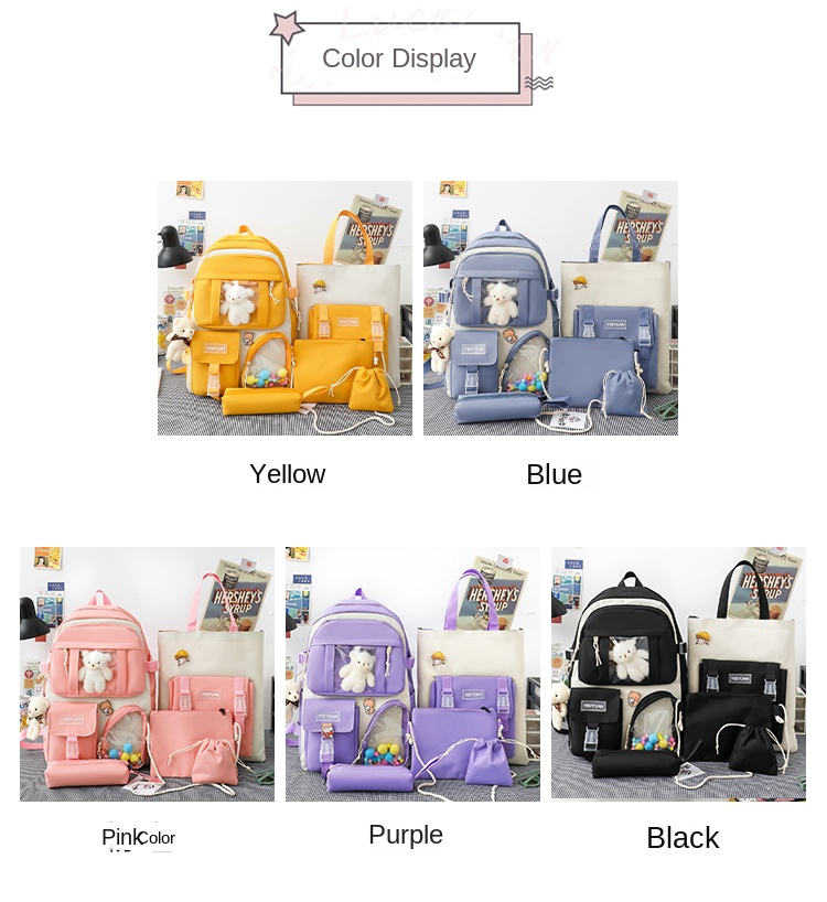 5-Piece Student Backpack Set for Girls – Purple Galaxy School Bag with Accessories