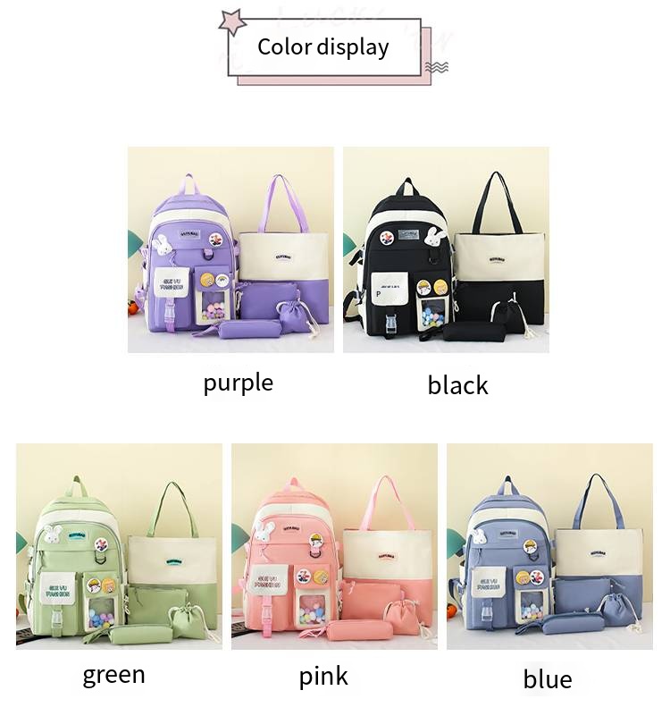 5-Piece Student Backpack Set – Navy Blue School Bag with Lunch Bag, Tote