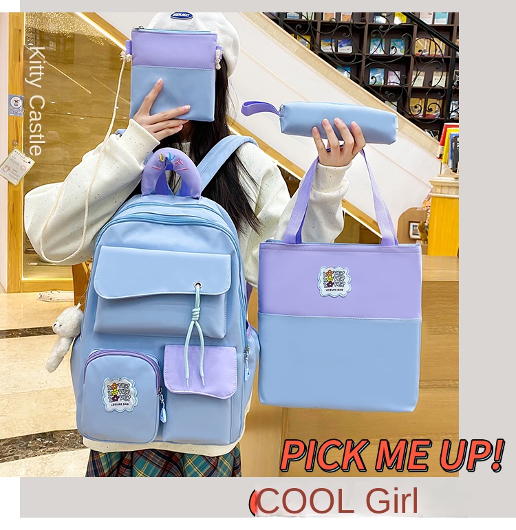4-Piece School Backpack Set for Girls – Light Purple Unicorn Design