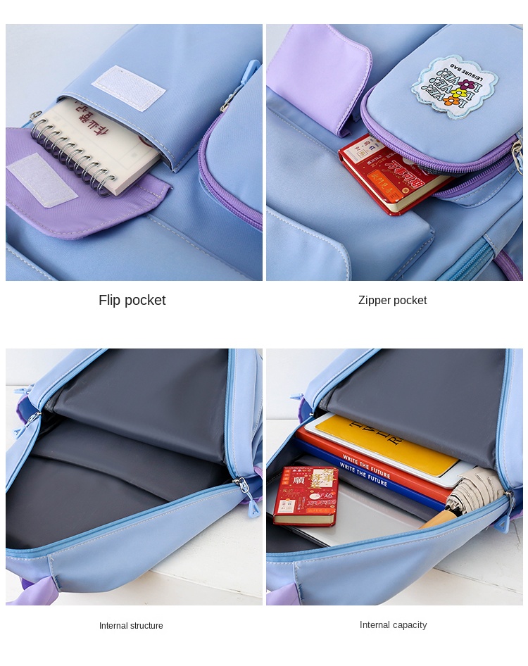 4-Piece School Backpack Set for Girls – Light Purple Unicorn Design