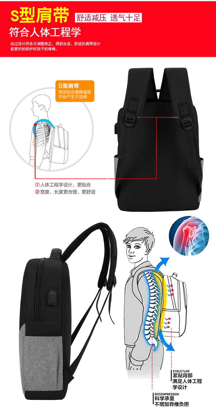 3-Piece Laptop Backpack Set – Grey Waterproof School