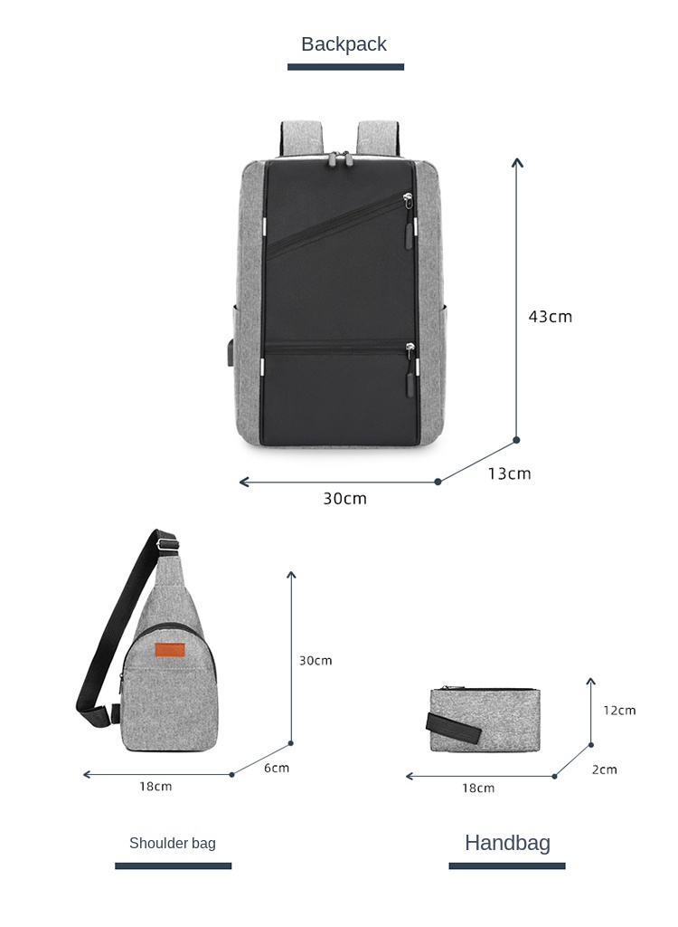 3-Piece Laptop Bag Set – Waterproof Backpack with Shoulder Pouch