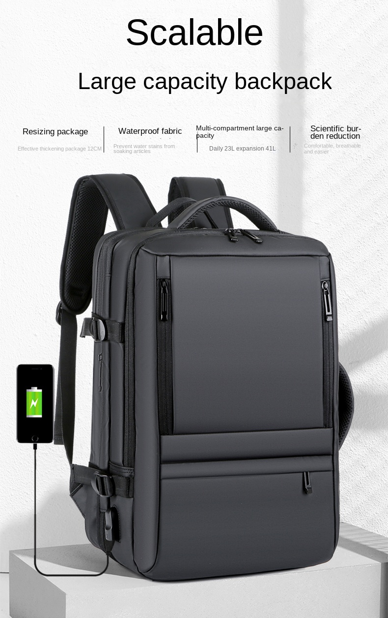 Business Laptop Backpack with USB Charging Port – Water-Resistant Travel Bag for Men