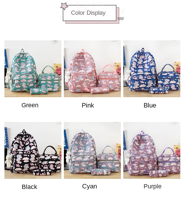 3-Piece Student Backpack Set – School Backpack with Lunch Bag
