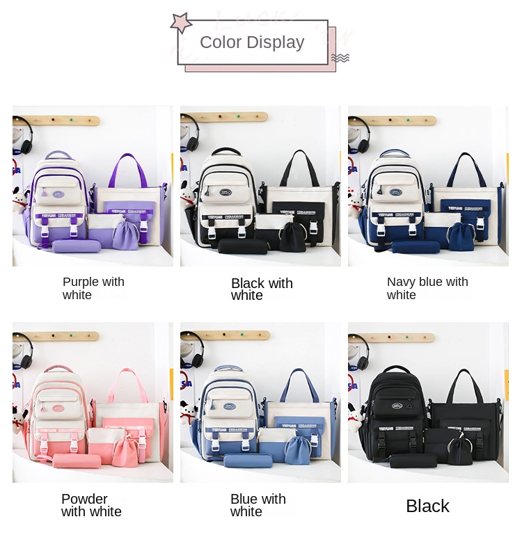 5-Piece Student Backpack Set – School Bag with Lunch Box, Pencil Case, Crossbody