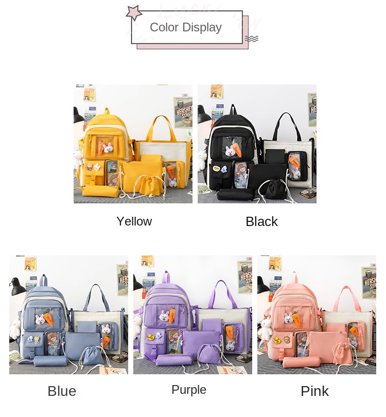 Cute 5-in-1 School Backpack Set for Girls – Backpack, Lunch Bag, Pencil Case