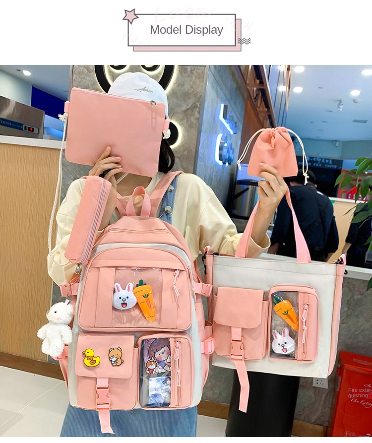 Cute 5-in-1 School Backpack Set for Girls – Backpack, Lunch Bag, Pencil Case