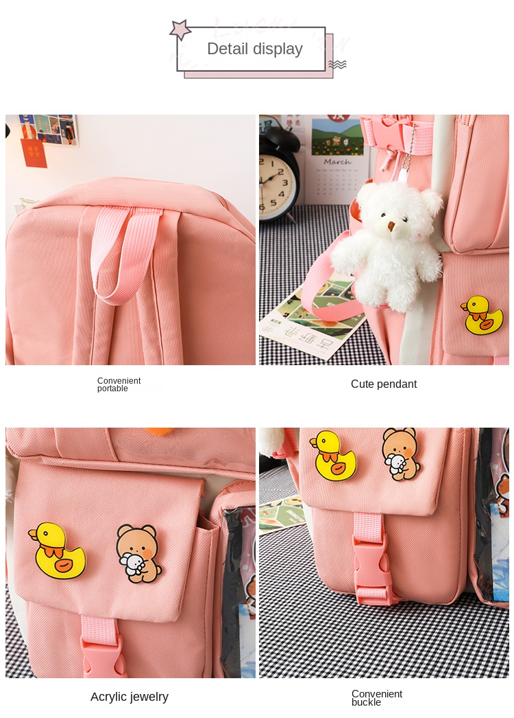 Cute 5-in-1 School Backpack Set for Girls – Backpack, Lunch Bag, Pencil Case