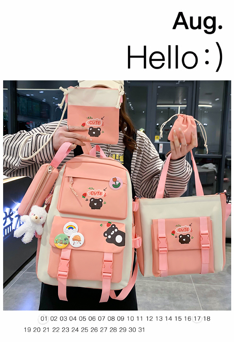 Trendy 5-in-1 Teen School Backpack Set – Stylish Bag Combo for Students