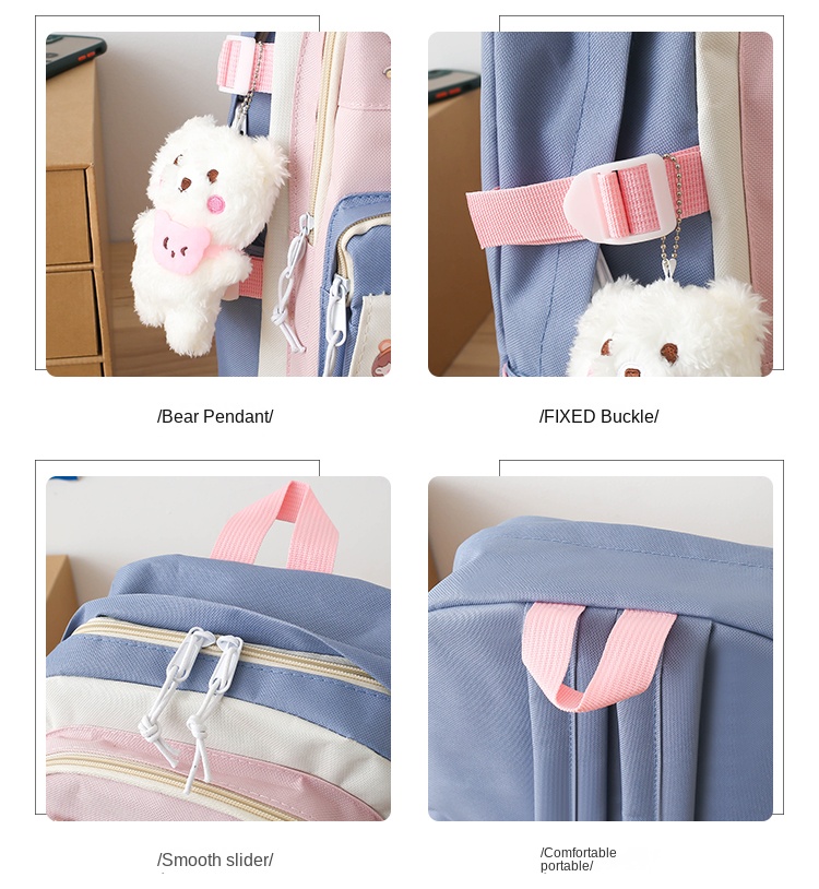 5-in-1 Color Block Student Backpack Set – School Bag with Lunch Box, Pencil Pouch