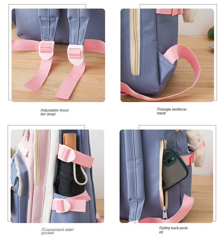 5-in-1 Color Block Student Backpack Set – School Bag with Lunch Box, Pencil Pouch