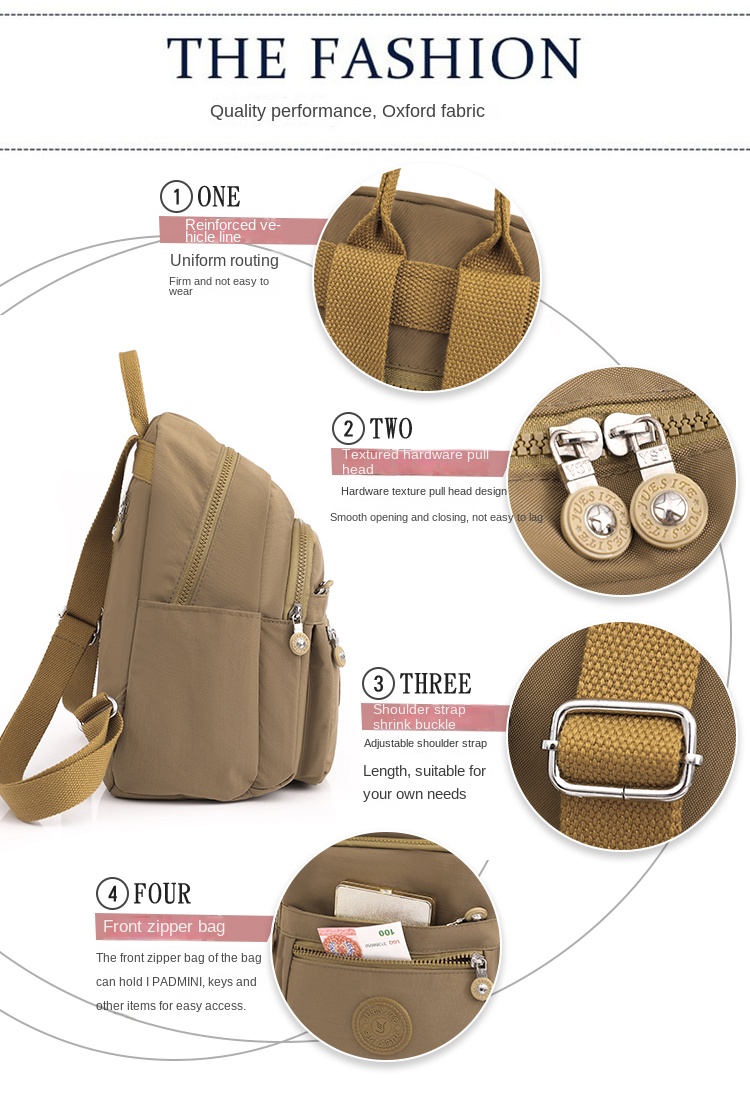 Stylish Women's Nylon Backpack – Lightweight, Waterproof