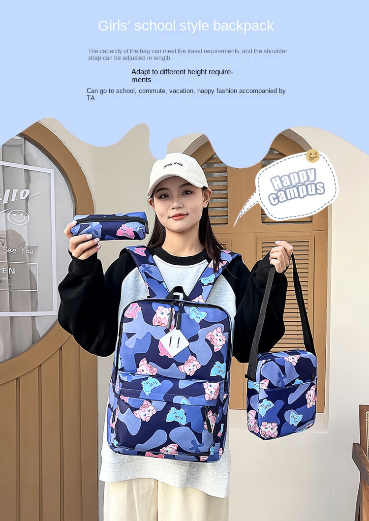 3-in-1 Student Backpack Set – Classic School Bag with Matching Lunch Bag