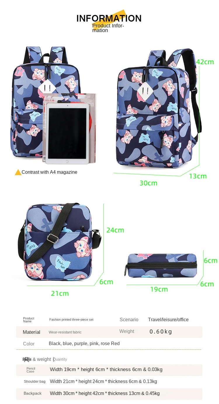 3-in-1 Student Backpack Set – Classic School Bag with Matching Lunch Bag