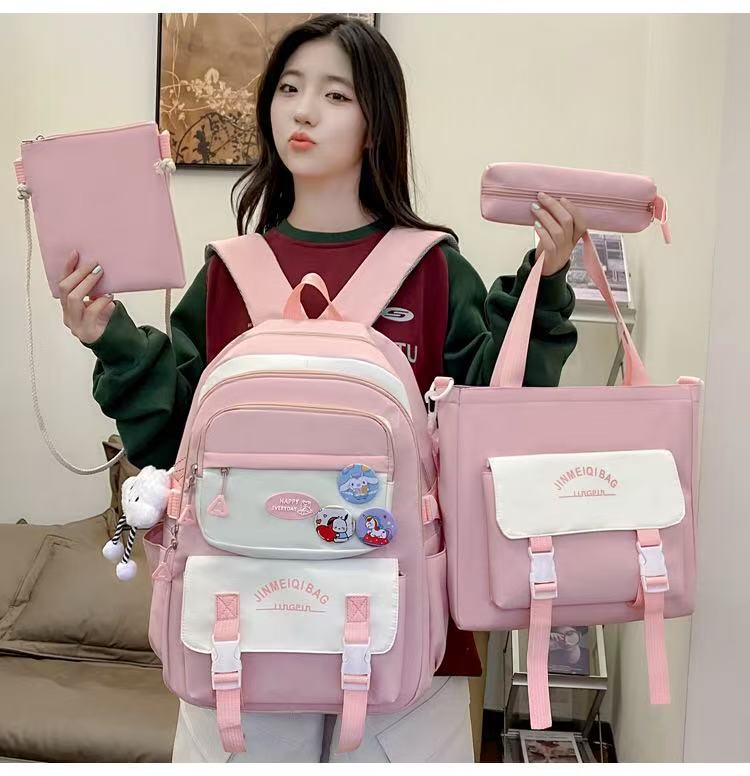 Trendy 4-Piece School Backpack Set – Bookbag with Shoulder Bag, Lunch Bag