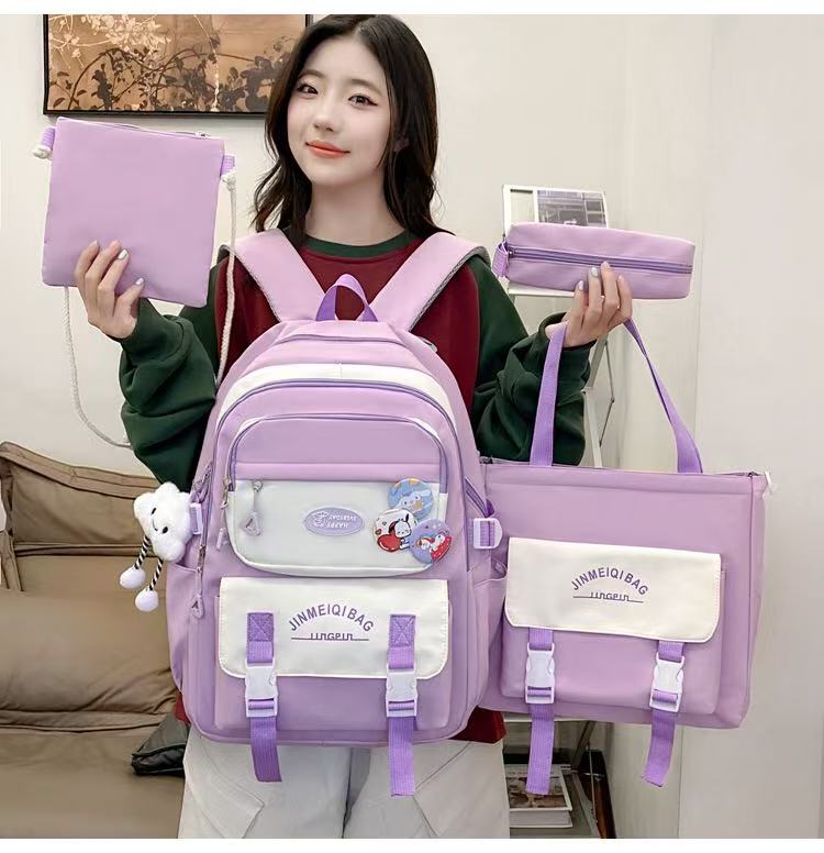 Trendy 4-Piece School Backpack Set – Bookbag with Shoulder Bag, Lunch Bag