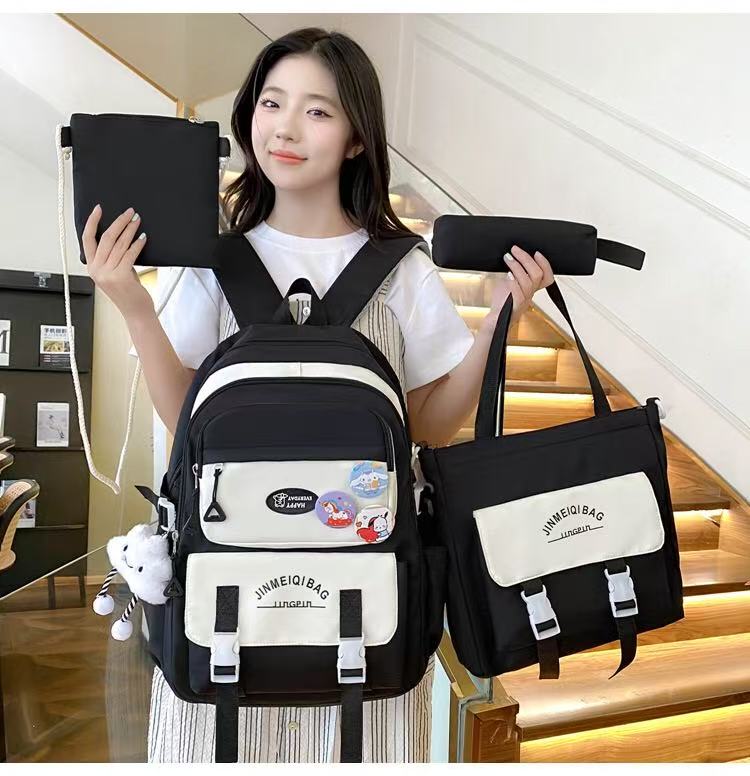 Trendy 4-Piece School Backpack Set – Bookbag with Shoulder Bag, Lunch Bag