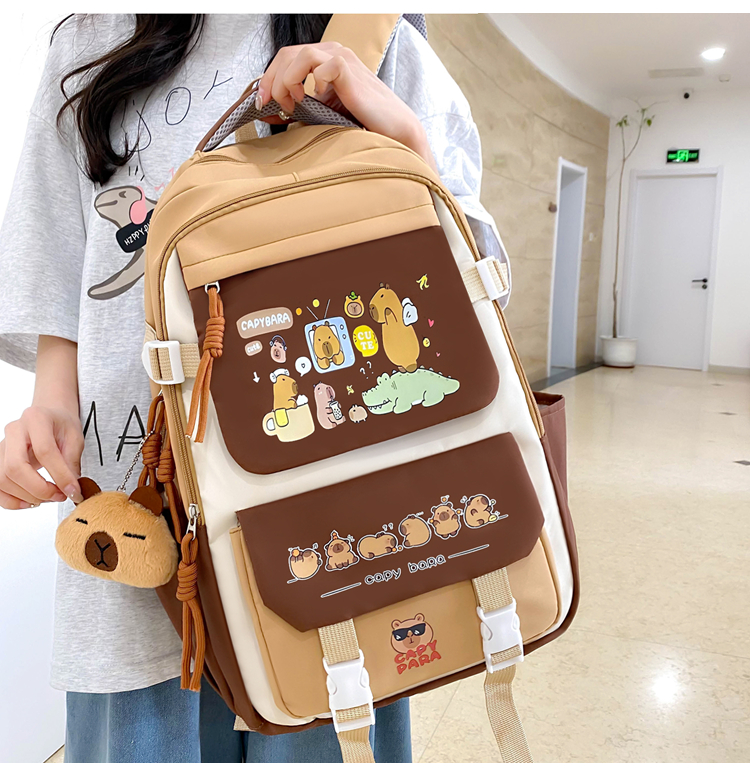 Cute Pastel Backpack Set for Girls – 5-Piece School Bag Kit with Bunny Charm