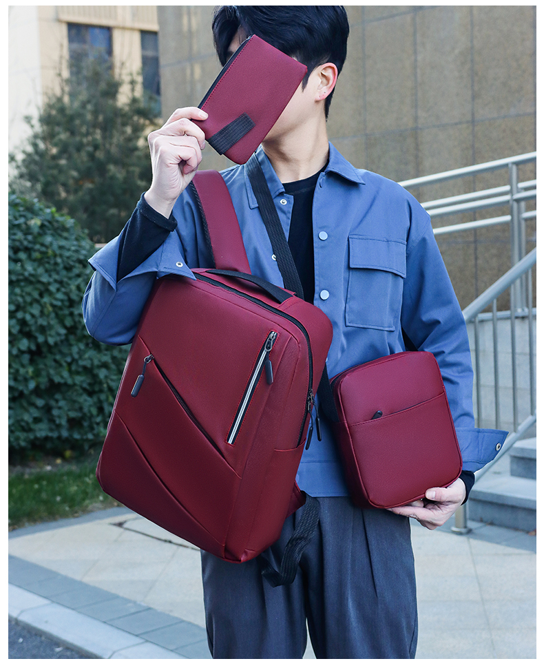 3-in-1 PU Leather Laptop Backpack Set – Backpack, Pouch