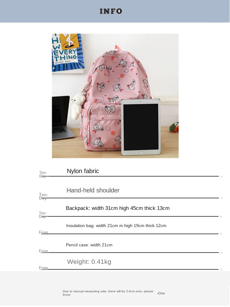 3-in-1 Student Backpack Set – Bear Print Backpack, Lunch Box