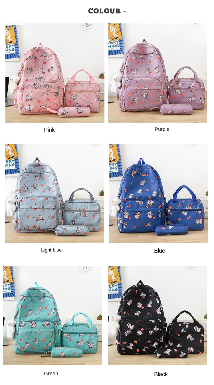 3-in-1 Student Backpack Set – Bear Print Backpack, Lunch Box