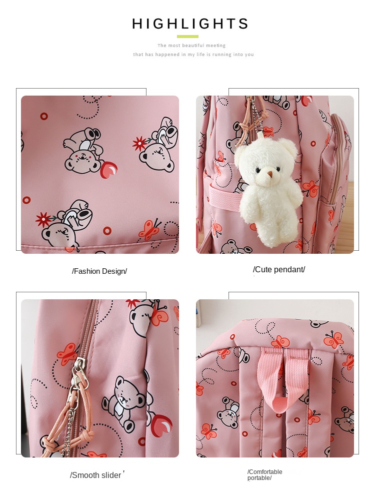 3-in-1 Student Backpack Set – Bear Print Backpack, Lunch Box