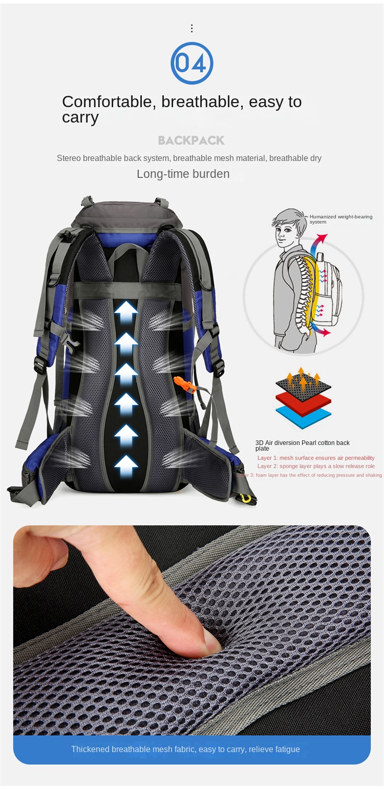 65L Outdoor Hiking Backpack – Waterproof Trekking Pack with Rain Cover