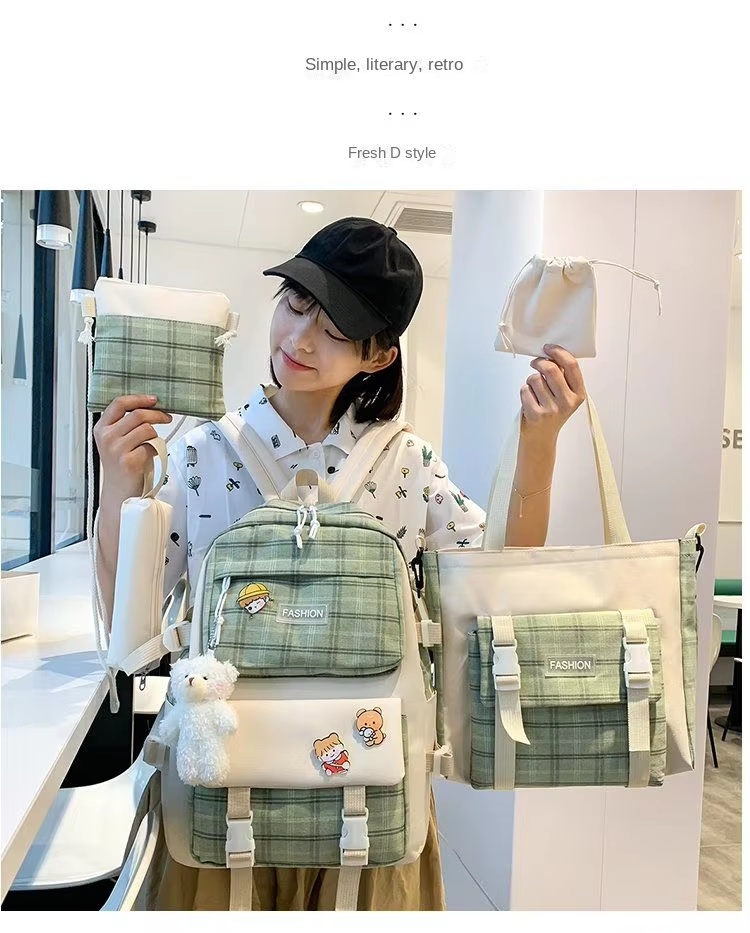 5‑Piece Floral Backpack Set for Girls with Water Bottle Holder
