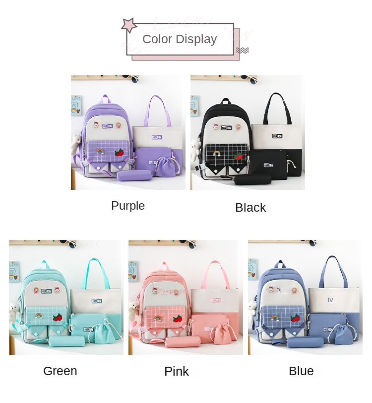 Unisex 5‑Piece School Backpack Combo with Tablet Sleeve