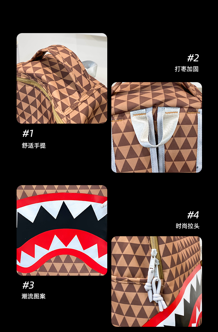 Waterproof Shark Mouth Skate‑Edge Student Backpack