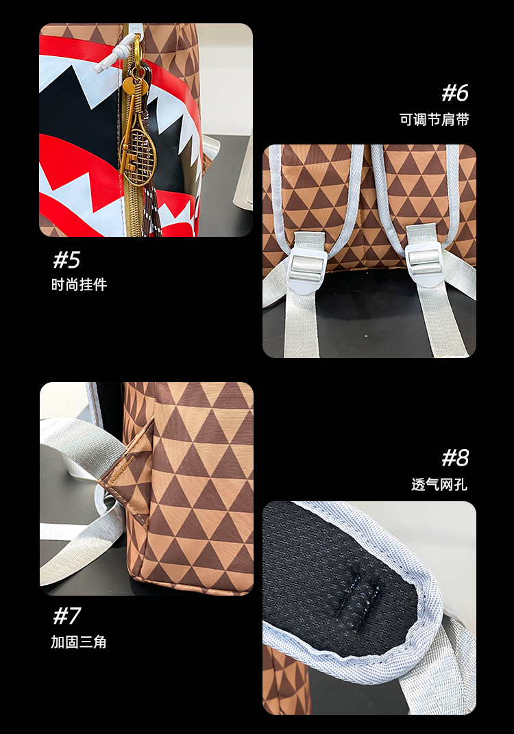 Waterproof Shark Mouth Skate‑Edge Student Backpack