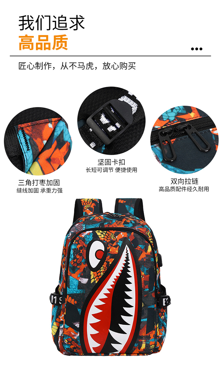 Shark Mouth 3‑Piece Student Backpack Set – Backpack, Lunch Bag