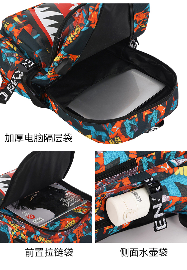 Shark Mouth 3‑Piece Student Backpack Set – Backpack, Lunch Bag