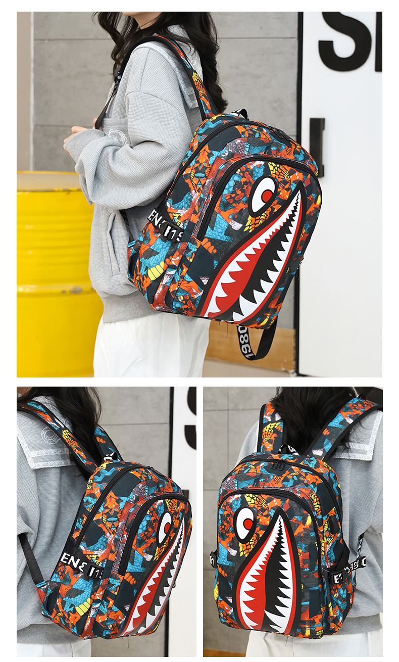 Multi‑Compartment Shark Mouth School Backpack – Organized