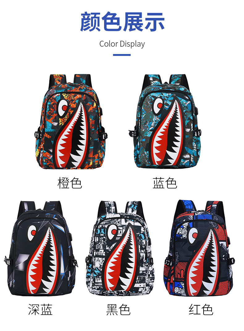 Multi‑Compartment Shark Mouth School Backpack – Organized