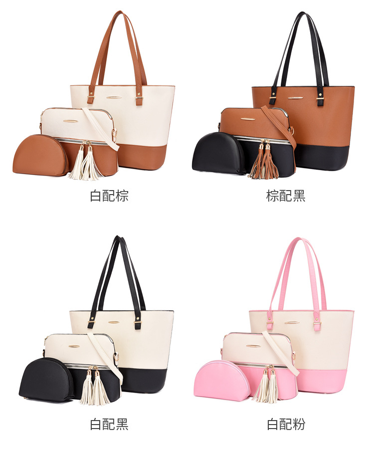 Women's PU Leather Tote Handbag 3-Piece Set – Classic Style for Daily Use