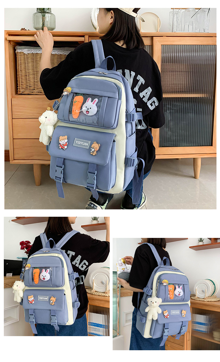 Cute Cartoon Student Backpack 5-Piece Set for Girls – School Bag with Accessories