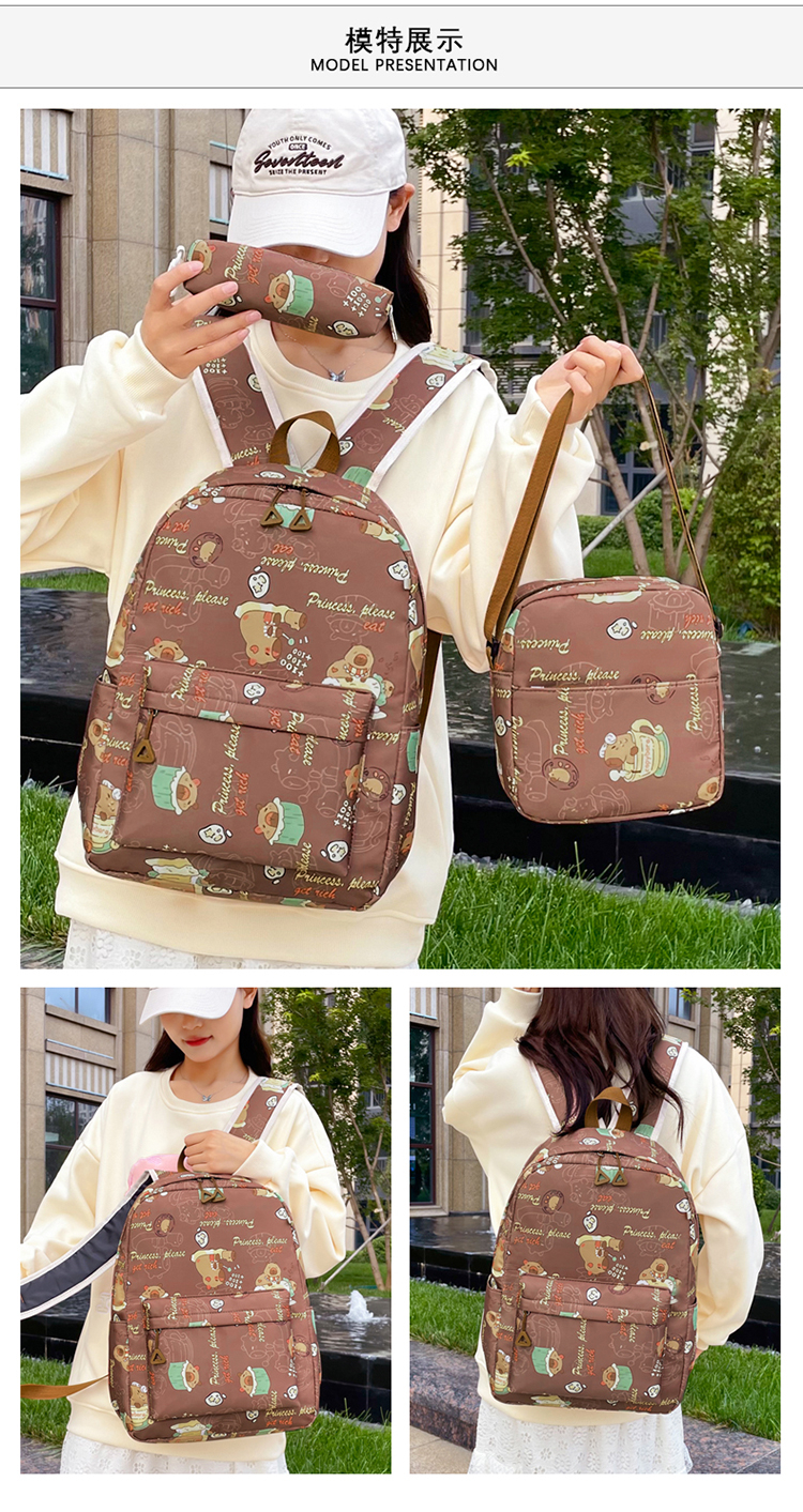 3-in-1 Student Backpack Set for Girls – Cute Printed Bookbag with Lunch Bag