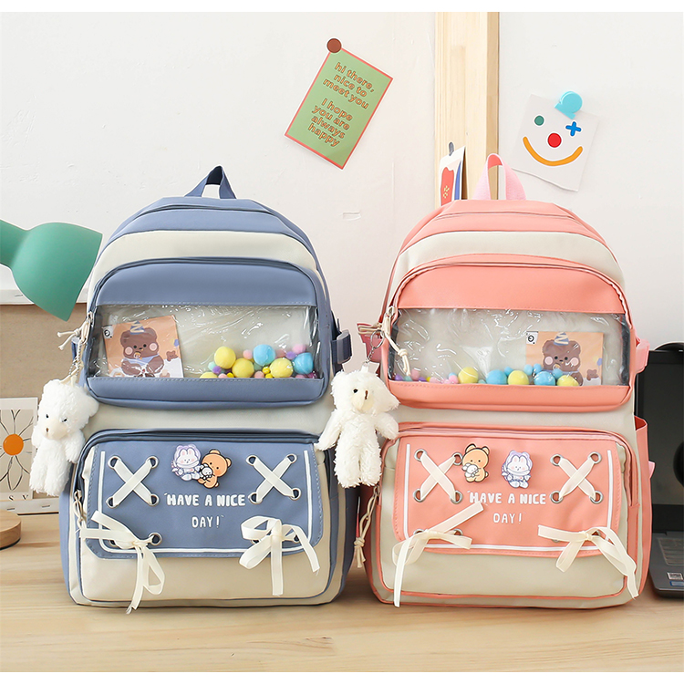 Girls' 5-Piece School Backpack Set – Bookbag with Lunch Bag, Pencil Case, Drawstring Bag