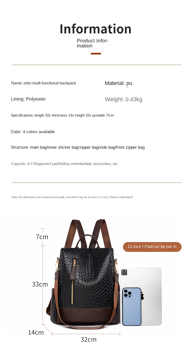 PU leather backpack for women