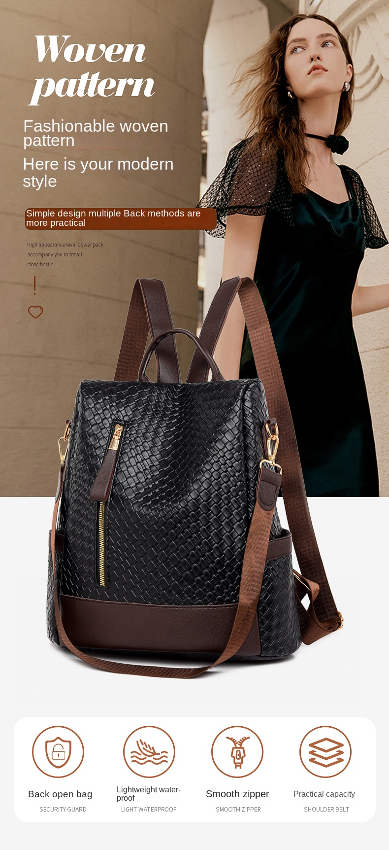 PU leather backpack for women