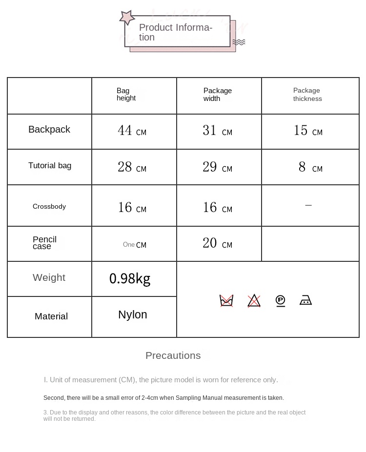 student backpack set for girls