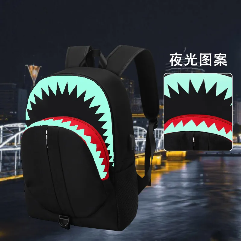 Glow‑in‑Dark Shark Jaw Student Backpack – Luminous & Secure
